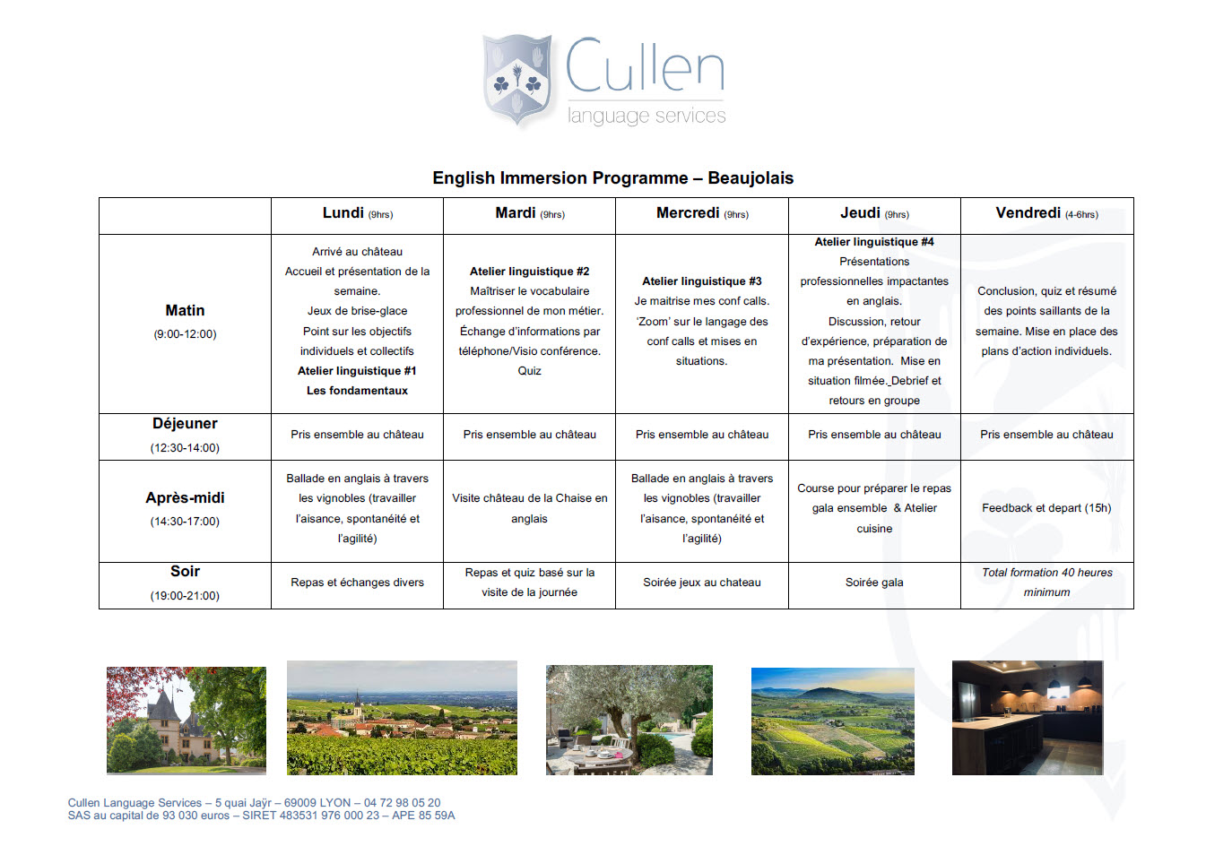 Immersion Savoie - Planning